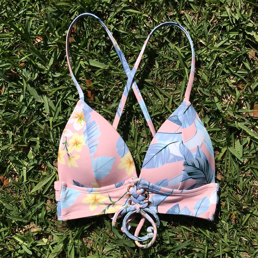 Pastel Tropical Print Push Up Bikini Top